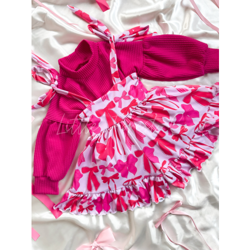 Love Ties Adelaide Ruffle Shorts Jumper & Waved Rib Fuschia Elowen Top