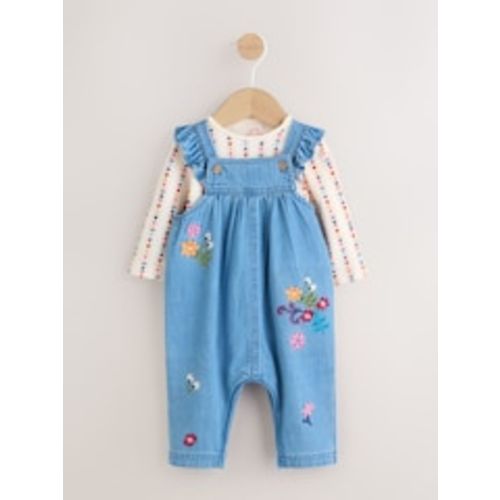 Buy Embroidered Denim Dungarees and Long Sleeve Bodysuit Set 2 Piece
