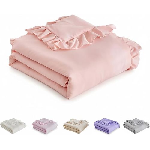 Ruffled Toddler Blanket Ruffle Comforter for Baby Toddler Girls, Soft Cozy Cute Quilted Blanket Breathable Microfiber Comfortable Down Alternative Small Size Quilt with Ruffle - 39"x 47" Light Pink