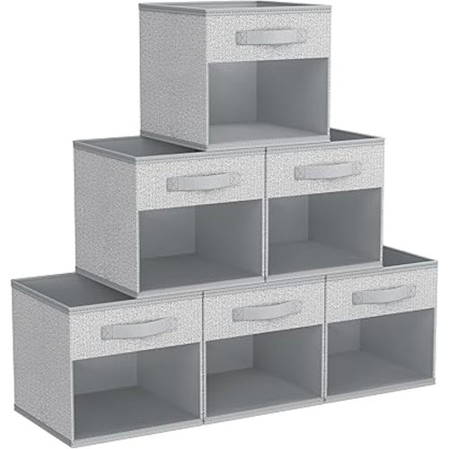 DIMJ Collapsible Storage Cubes, 6 Packs Cube Storage Bins with Window, Fabric Storage Baskets for Shelves, Closet Storage Boxes for Clothes, Toys, Books, 11 Inches Sundries Blended