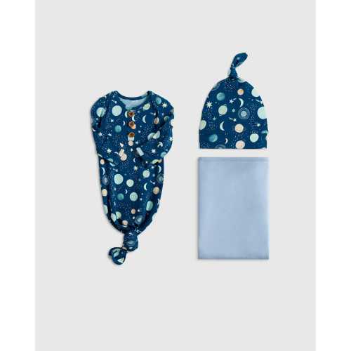 Bamboo Gown, Hat & Swaddle Set in Celestial Dreams