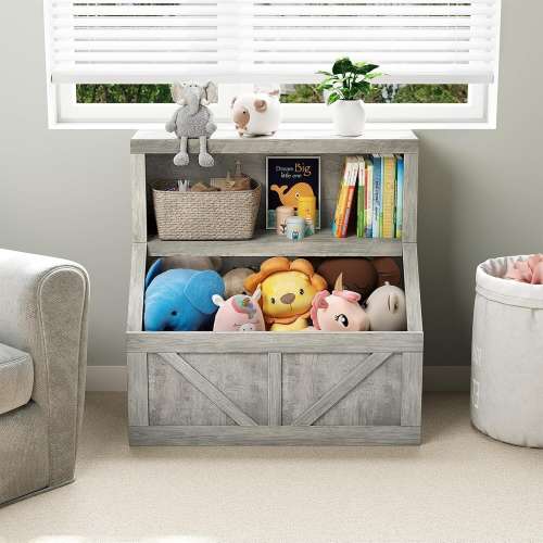 Kids Bookshelf, Wooden Toy Storage Organizer with Cubby