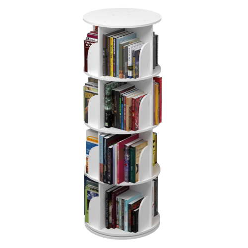 TOYTEXX 4-Tier Rotating Bookshelf, 360° Solid Wood Stackable Organizer for Home & Office - White, Age 3+