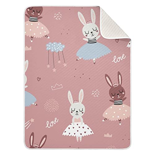 Cute Bunny Ballerinas Baby Blankets for Boys Girls Sleep Throw Blanket with Lightweight Thermal Crib Blanket for Nursery Stroller Crib Receiving Blanket Infant