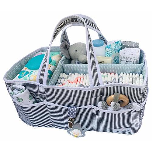Lily Miles Baby Diaper Caddy - Large Organizer Tote Bag for Infant Boy or Girl - Baby Shower Gift - Nursery Must Haves - Registry Favorites - Collapsible Newborn Caddie Car Travel