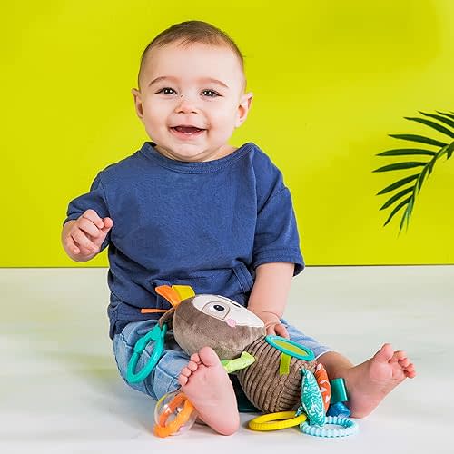 Bright Starts Sloth Plush Playful Pals Take-Along BPA-Free Stroller Baby Toy, Age Newborn+