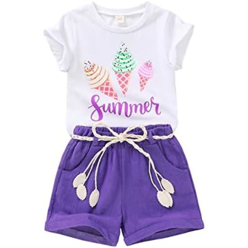 YOUNGER TREE Toddler Baby Girls Clothes Watermelon T-shirt + Linen Shorts with Belt Cute Summer Short Set