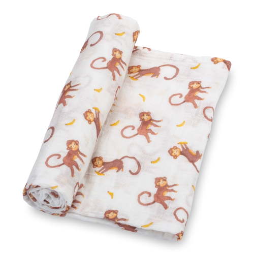 LollyBanks Monkey Prints Baby Muslin Swaddle Blanket 100% Muslin Cotton 47"x47" 1-Pack