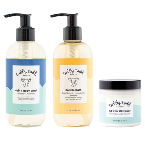 TUBBY TODD Essentials Baby Bath Gift Set – 8.5oz Hair+Body Wash, 8.5oz Bubble Bath & 3.5oz All Over Ointment
