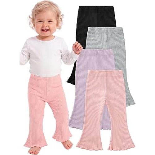 4 Pack Girl Flare Pants Ribbed Bell Bottom Leggings Soft Cotton
