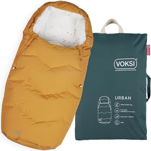 Urban Stroller Footmuff, Natural Wool and Down, Superbly Padded & High Insulation, Extendable, Designed in Norway, (Golden Yellow)