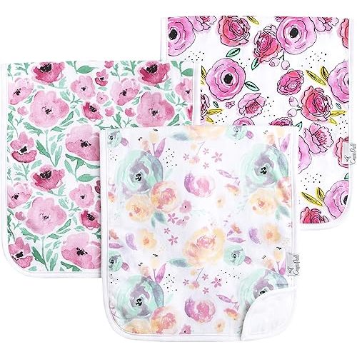 Copper Pearl Premium Baby Burp Cloths - 3-Pack Large Cotton Burp Cloths, Extra Soft Spit Up Rags with 3 Absorbent Layers, Perfect for Baby Girl Gifts (21" x 10" Size, Bloom Set)