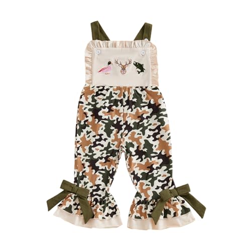 Toddler Baby Girl Bell Bottoms Romper Jumpsuit Kids Camo Overalls Suspender Flare Pants Outfit