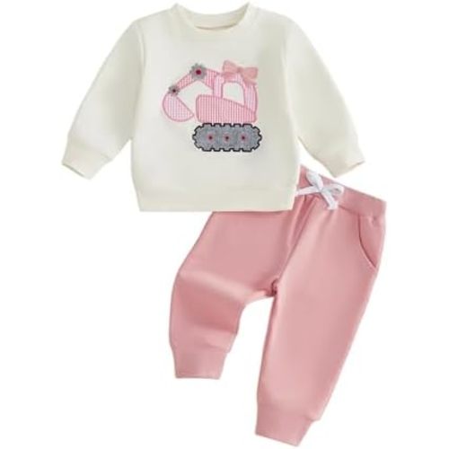 FOCUSNORM Toddler Baby Girl Fall Clothes Truck Embroidery Long Sleeve Sweatshirt and Pants Sets 2pcs Winter Outfits
