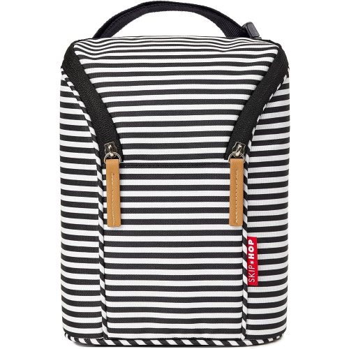 Skip Hop Insulated Breastmilk Cooler and Double Baby Bottle Bag, Black & White Stripe