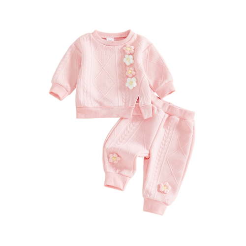 Loicainy Baby Toddler Kids Girl 2Pcs Fall Spring Outfits 3 6 12 18 24 Months 2T 3T 4T 5T Long Sleeve 3D Flower Split Sweatshirt Tops + Pants Set Clothes