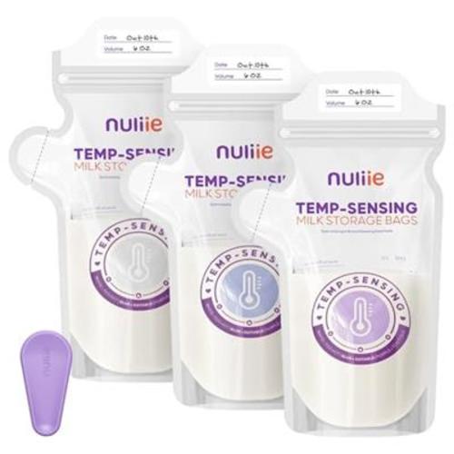 Nuliie 150pcs Temp-Sensing Breastmilk Storage Bag, Huge Temp-Sensing Icon & Locking Clamp, 6oz Breast Milk Storage Bags Freezer Pour Spout, Self Stand