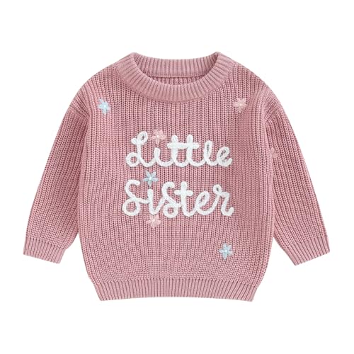 VISGOGO Big Little Sister Matching Sweater Baby Girls Knitted One-Piece Outfits Toddler Brother Sweatshirt Clothes