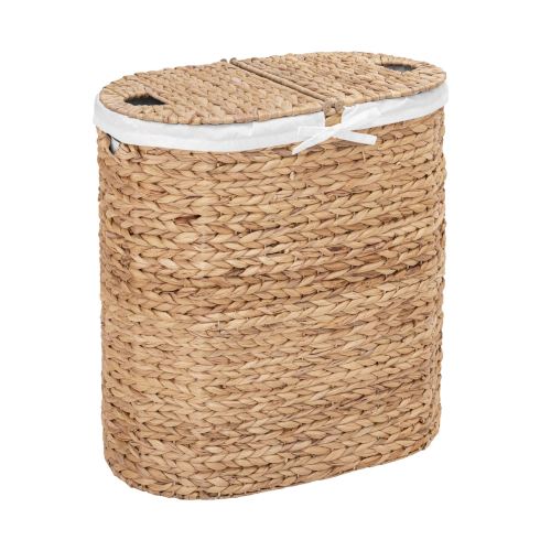 Natural Water Hyacinth Handwoven Lidded Oval Double Laundry Hamper