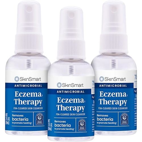 SkinSmart Antimicrobial Eczema Therapy with Hypochlorous Acid, Safely Removes Bacteria so Skin Can Heal, for Adults, Kids and Seniors, Travel Size 2 Ounce Clear Spray (Pack of 3)