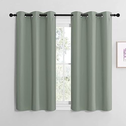 NICETOWN Greyish Green Room Darkening Curtains for Kitchen, Window Treatment Thermal Insulated Solid Grommet Room Darkening Curtains/Drapes for Bedroom (Set of 2, 42 inches Wide by 48 inches Long)