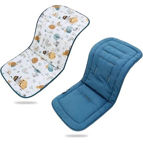Baby Stroller Cushion,Infant Car Seat Insert-Reversible Universal Breathable and Soft Newborn Stroller Mat,100% Cotton Cover Toddler Seat Pad Liner-34x78cm,1 Pack(Rainbow Balloon+Blue)