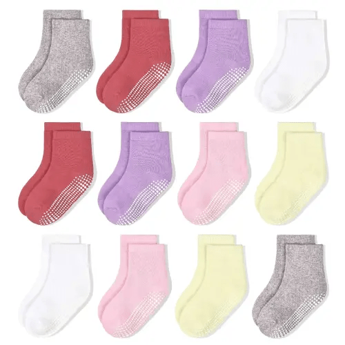 Non-Slip Toddler Socks With Grips 12 Pairs Kids Anti Slip Sticky Socks For Infant 6-12 Months 1-10 Years Kids Toddler Slipper Socks