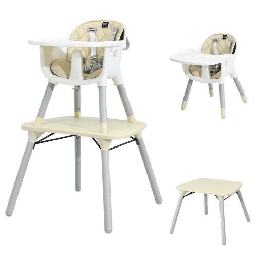 Babyjoy 4 in 1 Baby High Chair Convertible Toddler Table Chair Set with PU Cushion Beige