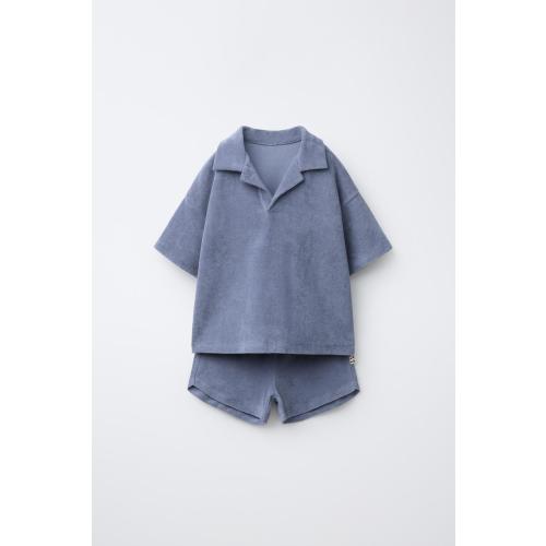 TOWEL EFFECT POLO AND BERMUDA JOGGING SET - Mid-blue | ZARA United States