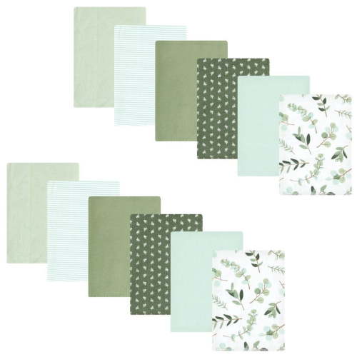 Hudson Baby Infant Girl Cotton Flannel Burp Cloths Bundle, Eucalyptus, One Size
