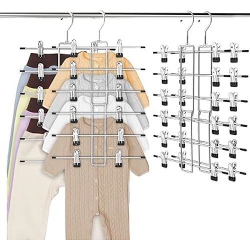 Baby Clothes Hangers with Clips, Kids Hangers, 6 Tier Skirt & Pants Hangers Space Saving,Closet Organizers and Storage Baby,Kid,Toddler Clothes & Pants