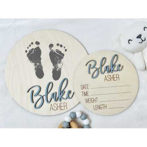 Personalized Birth Announcement Sign | Newborn Hospital Prop | Birth Stats Footprint Keepsake | 3D Wood Plaque