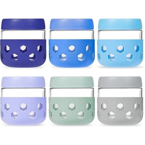 Gemice 6-Pack 10 oz Overnight Oats Containers with Lids and Silicone Sleeves, Glass Mason Jars with Airtight Lid, Dishwasher Safe, Wide Mouth Chia Seed Pudding Meal Prep Jar for Yogurt Berries Snack