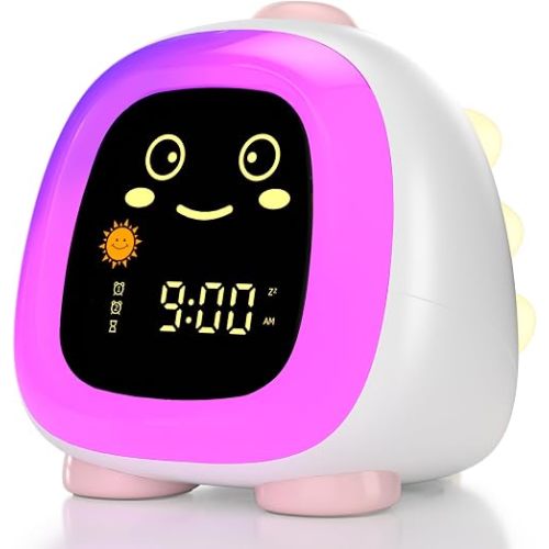 Alarm Clock for Kids, Kids Alarm Clock Ok to Wake Cute Night Light for Bedroom, Toddlers Sleep Training Clock Stay in Bed, Dinosaur Birthday Gift for Kids Boys Girls