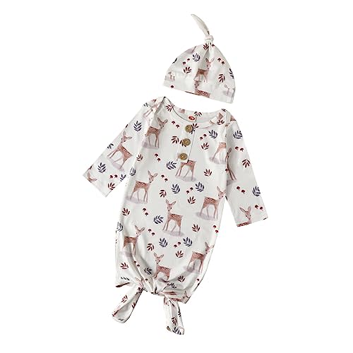 Fvzbovte Newborn Knotted Gown Soft Cotton Baby Set Floral Onesie Girls and Boys Sleeper Nightgown