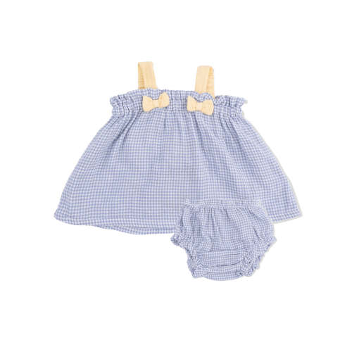 Bow Top & Ruffle Leg Bloomer, Micro Blue Gingham
