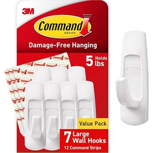 Command Large Utility Hooks, 7-Hooks, 12-Strips, Organize Damage-Free