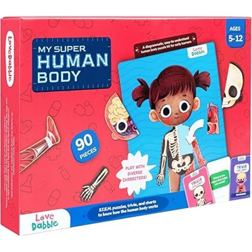 LoveDabble My Super Human Body: Learn Anatomy with 5 Charts, Trivia Cards & Magnetic Jigsaw Puzzle Educational Toys Games & Puzzles for Children Birthday Gift for Kids