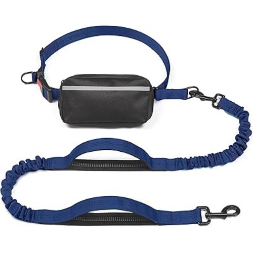 iYoShop Hands Free Dog Leash with Zipper Pouch, Dual Padded Handles and Durable Bungee for Walking, Jogging and Running Your Dog (Large, 25-120 lbs, True Navy)