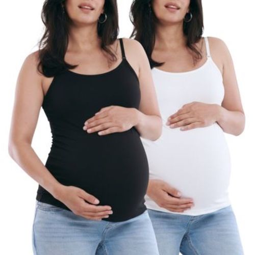 Women's Clip Down Nursing Tank Top - White & Black 2 Pack - Size: Medium - Motherhood Maternity
