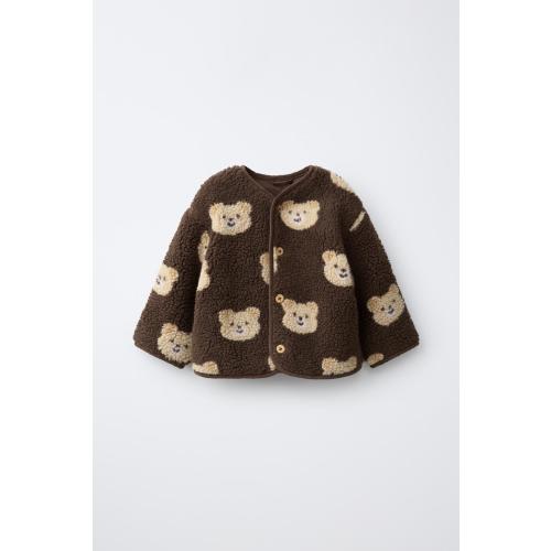 BEAR PRINT FAUX SHEARLING JACKET - Brown | ZARA United States