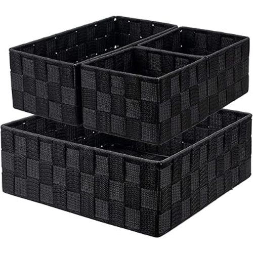 Nicunom 4 Pack Woven Storage Box Cube Basket Bin Container Box, Nylon Storage Basket for Closet, Dresser, Drawer, Shelf, Classroom, Office Divider Organizer Bins, Black