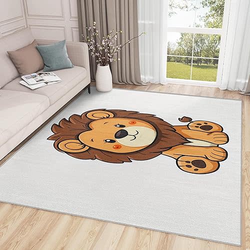 Lion Rug for Nursery - 2x3 Rug - Lion Rug - Cute Cartoon Zoo Animal Area Rug - Kids Baby Nursery Rugs - Kawaii Safari Playroom Carpet - Home Decor