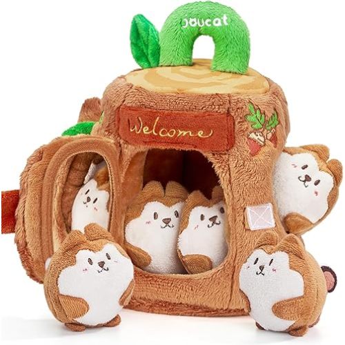 JoyCat Baby Toys 6-12 Months - Soft Baby Treehouse with 5 Sensory Squirrels - Rattle, Crinkle Paper, Squeaker, Mirror, Busy Montessori Soft Toys for Toddlers 0-3 Years Old - Christmas Birthday Gift