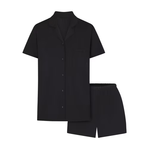 SKIMS SLEEP SHORT SLEEVE BUTTON UP SET | ONYX | SKIMS Small