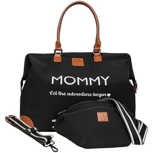 LK Mommy Bag For Hospital, Belt Bag & Shoulder Strap, Labor Delivery Baby Diaper Bag & Waist Bag, Large Capacity Travel Bag (BLACK)