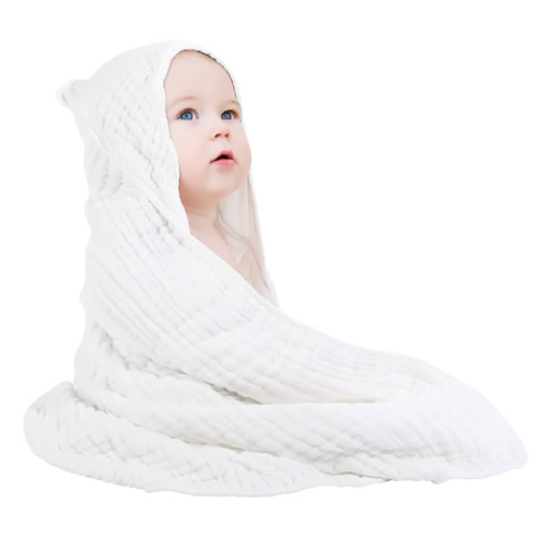 Yoofoss Hooded Baby Towels for Newborn 100% Muslin Cotton Baby Bath Towel with Hood for Babies, Infant, Toddler and Kids, Large 32x32Inch, Soft and Absorbent Newborn Essential