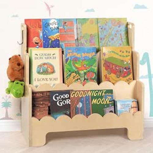 Tohiasen Kids Bookshelf Wooden 3-Tier, Scalloped Book Shelf for Kids Rooms, Front Facing Toddler Montessori Bookshelf, Baby Nursery Book Shelves Kids Classroom Bookshelf Bookcase | Front Facing Nursery Bookshelf, Montessori Bookshelf for Toddlers, Baby Bo