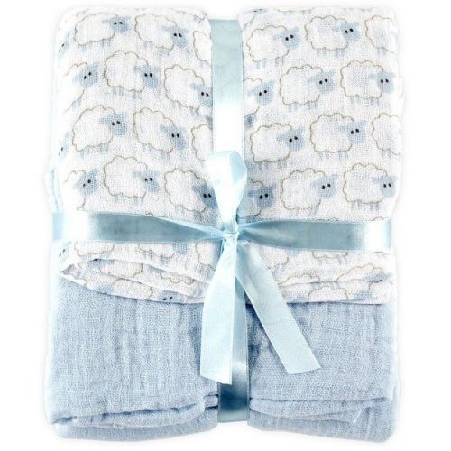 Hudson Baby Infant Boy Cotton Muslin Swaddle Blankets, Blue Sheep, One Size