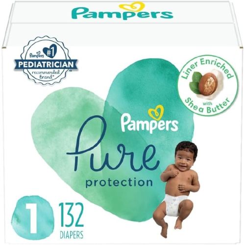 Pampers Pure Protection Diapers - Size 1, 132 Count, Hypoallergenic Premium Disposable Baby Diapers